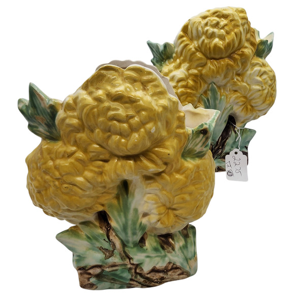 Pair Vintage McCoy Pottery Chrysanthemum Vases 8 1/4" Tall - Picture 1 of 8